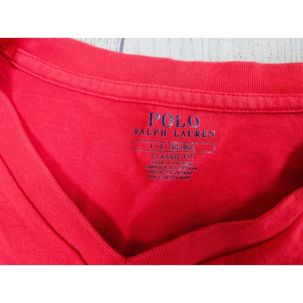 Polo Ralph Lauren T Shirt Men's Large Red Cotton Classic Fit V Neck Pony Logo